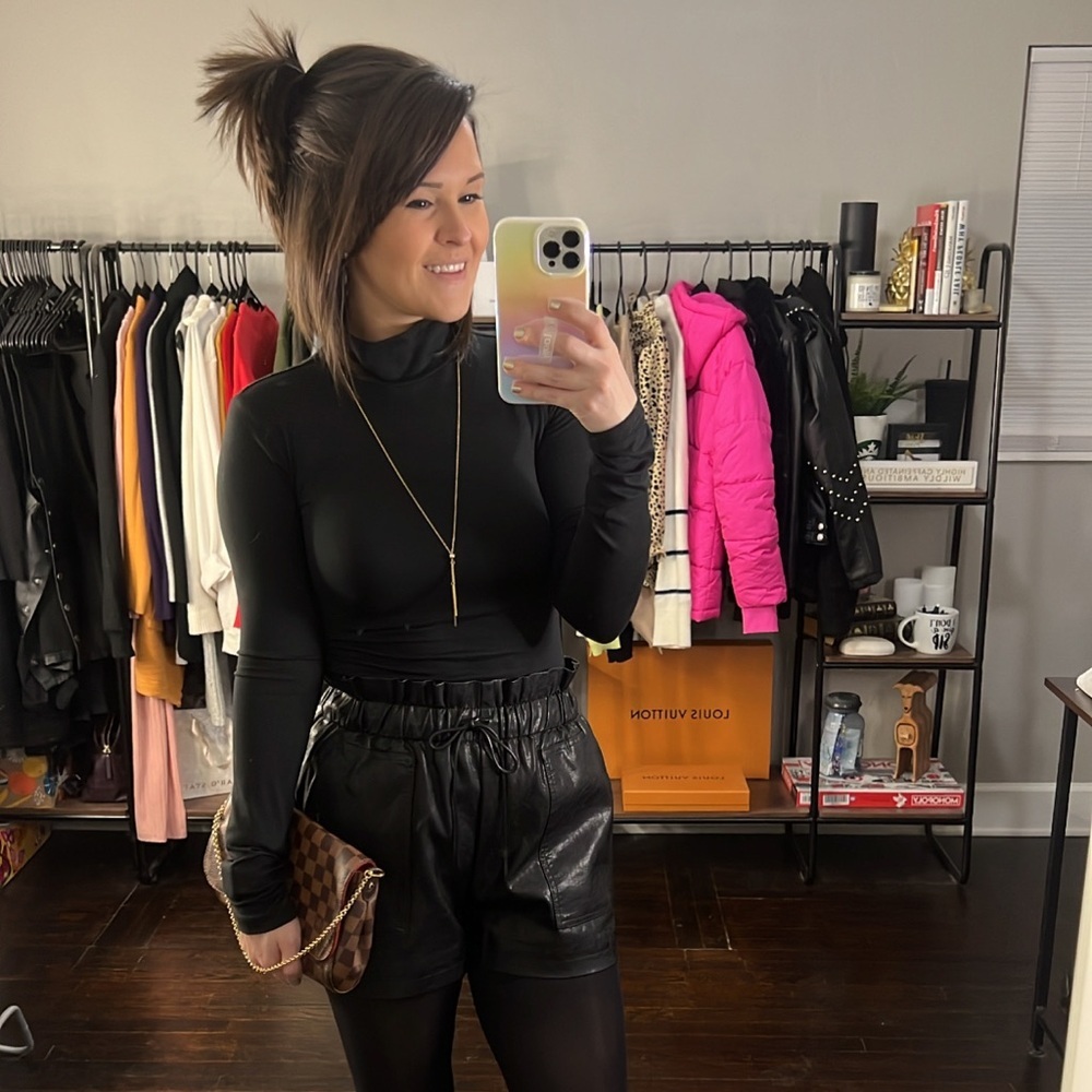 Faux Leather Shorts with Detailed Drawstring